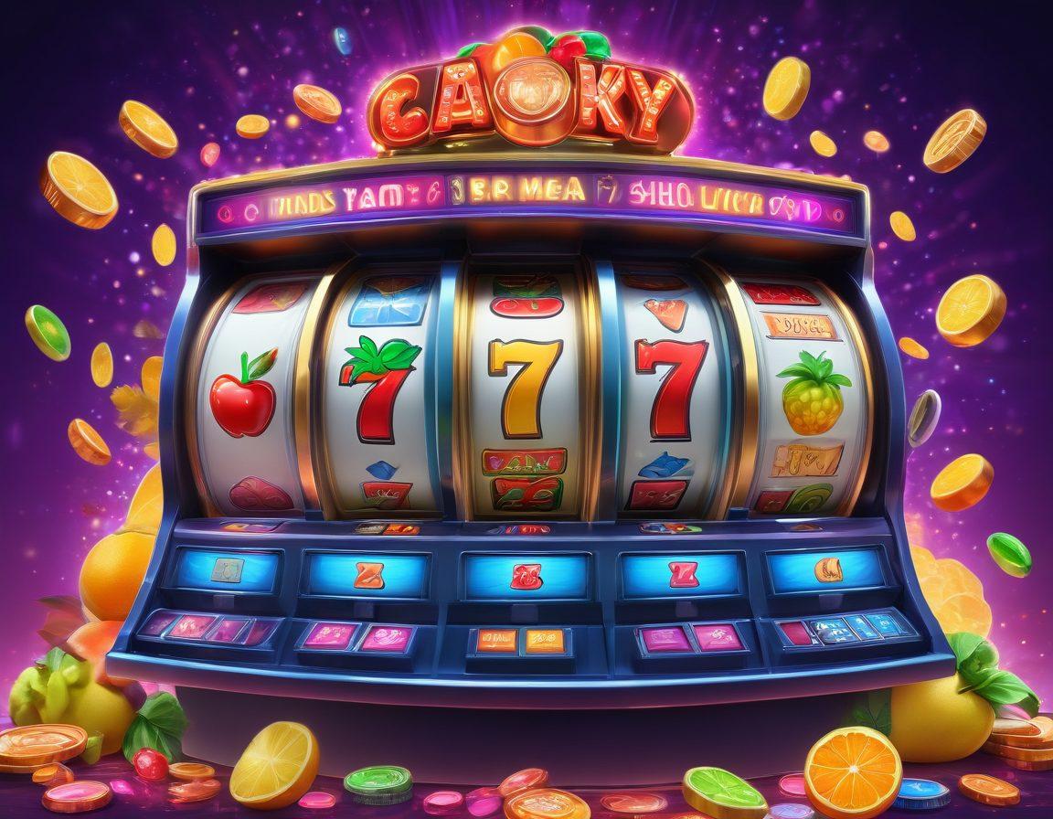 A colorful and vibrant digital illustration of a fun online casino scene, featuring animated penny slot machines with bright lights and spinning reels showcasing various fruits and symbols, alongside a playful character joyfully interacting with the machines and celebrating potential jackpots. The background includes dynamic elements like sparkling coins and whimsical icons representing luck, and a playful atmosphere that embodies excitement and anticipation. vibrant colors. 3D. lively animation.